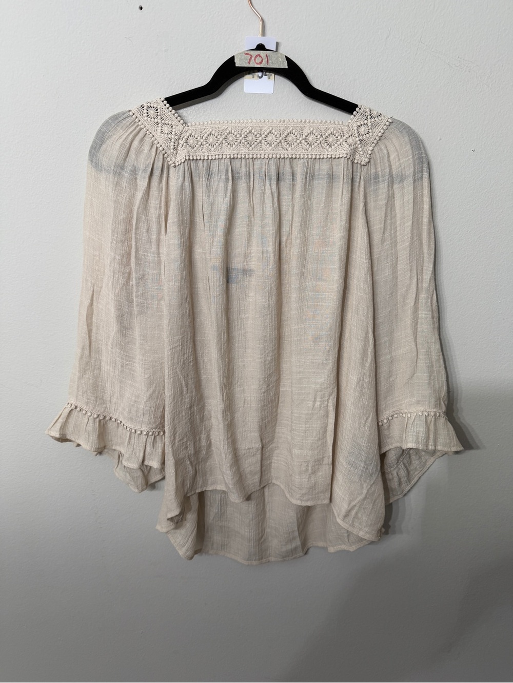 Women’s Zac & Rachel Ivory Crochet Lace Peasant Blouse Large Boho